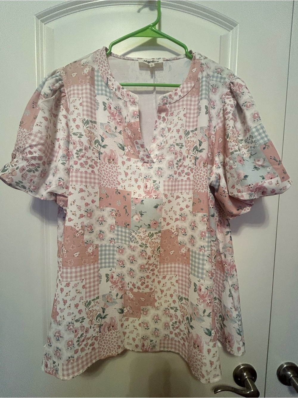 Haptics Angel Pink Patchwork Floral Short Sleeve Blouse